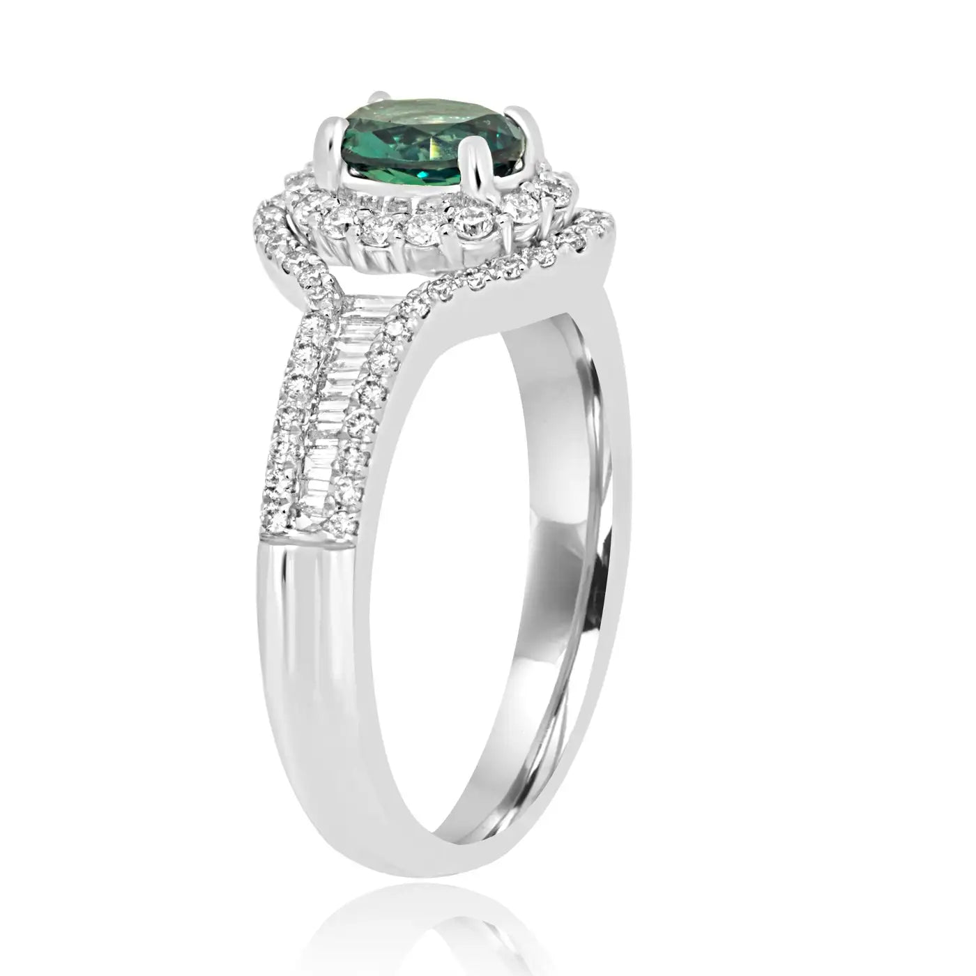 Alexandrite Oval Diamond Round & Baguette 18 Karat Gold Fashion Cocktail Ring