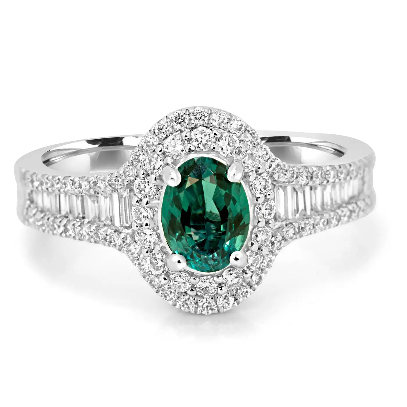 Alexandrite Oval Diamond Round & Baguette 18 Karat Gold Fashion Cocktail Ring