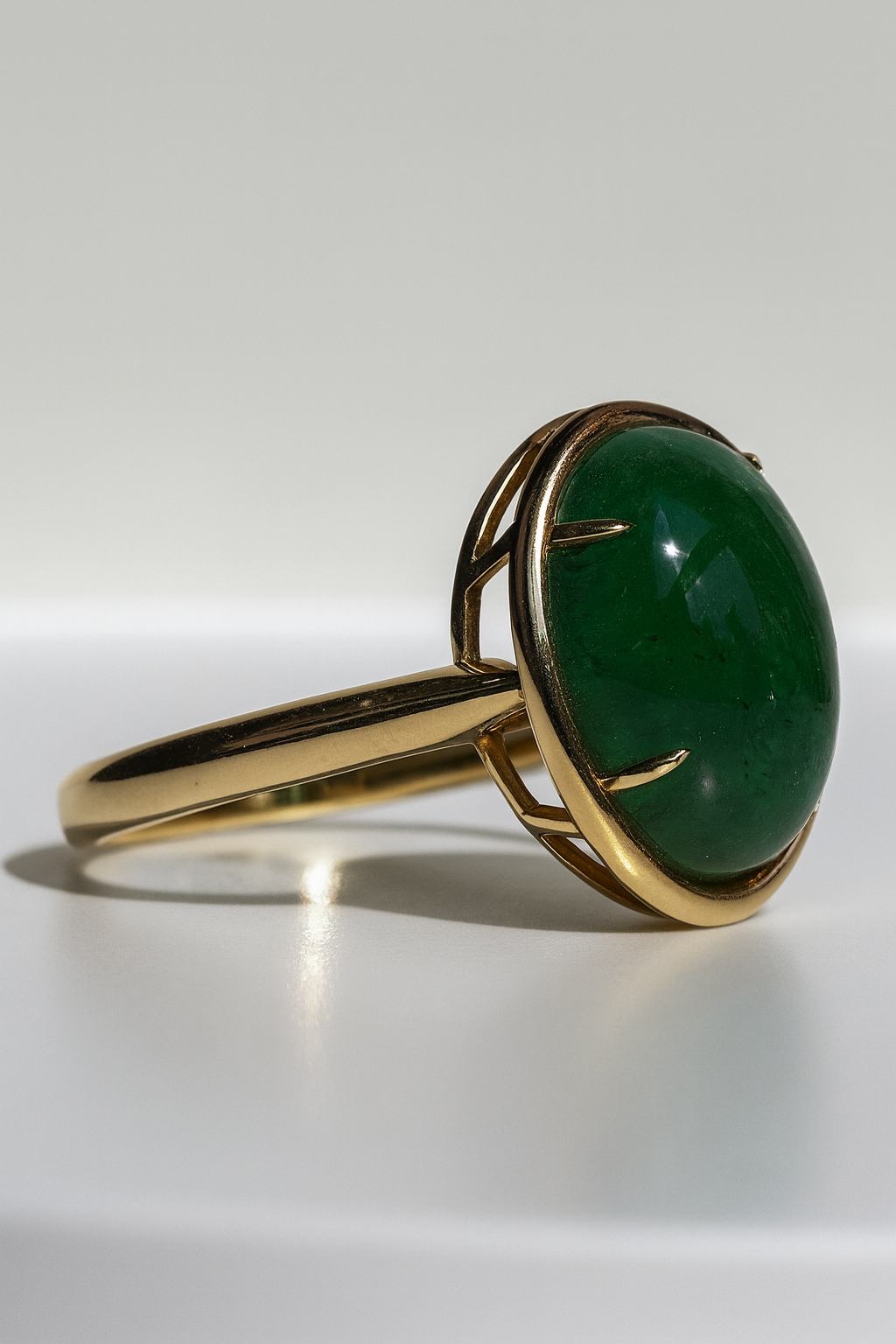 Colombian Emerald Cabochon Solitaire – 14kt Solid Yellow Gold