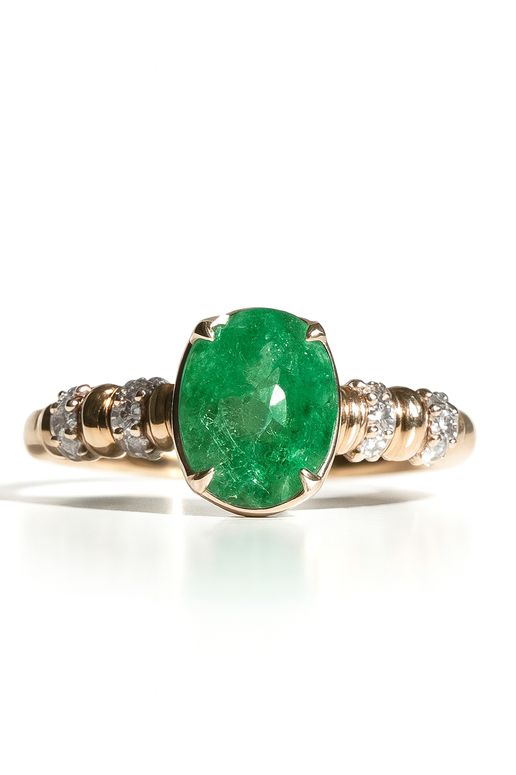 14kt Solid Yellow Gold Zambian Emerald & Diamond Ring
