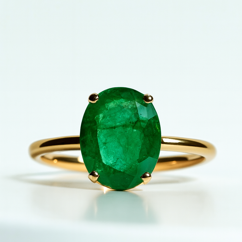 Colombian Emerald Solitaire Ring – 14kt Solid Yellow Gold