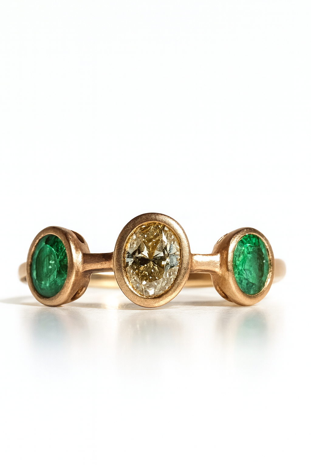 Yellow Diamond & Emerald Three-Stone Ring – 18kt Solid Yellow Gold