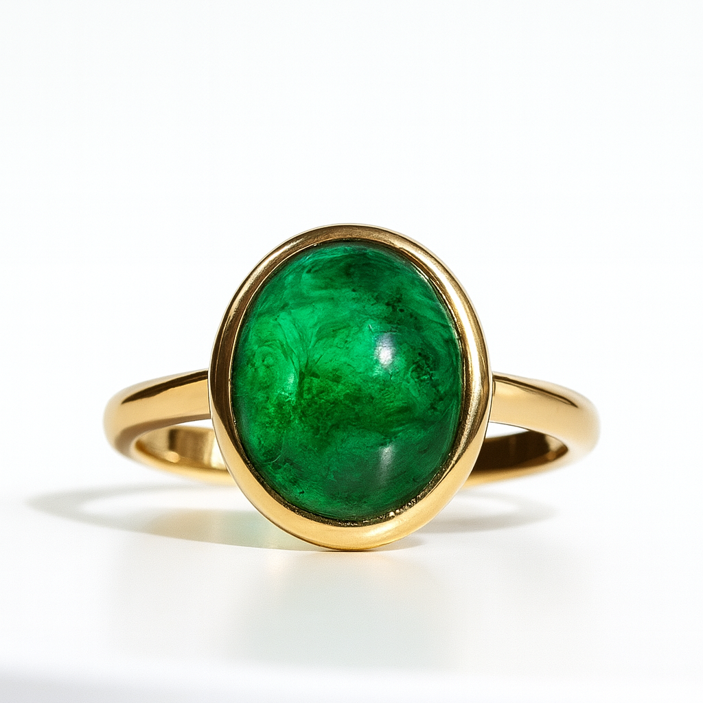 Colombian Emerald Cabochon Ring – 14kt Solid Yellow Gold