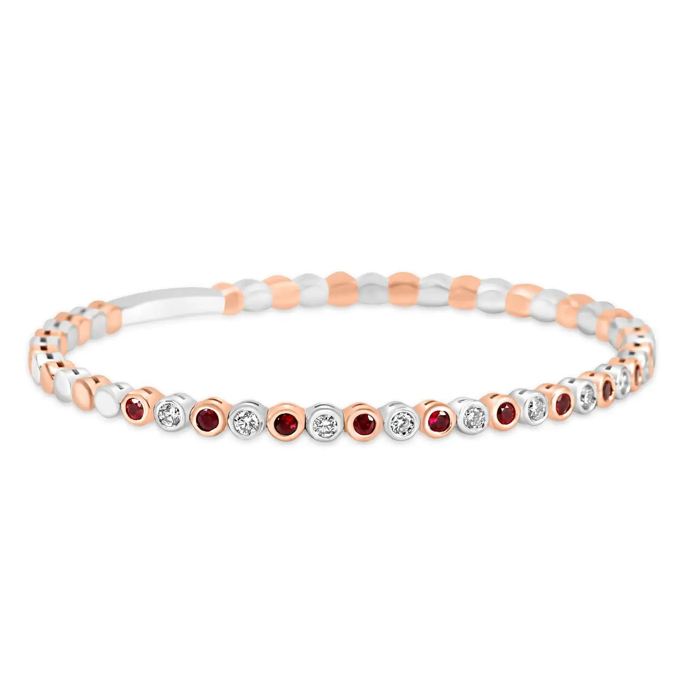Brazalete de oro blanco y rosa de 14 quilates con rubí y diamante blanco redondo de 1,24 quilates