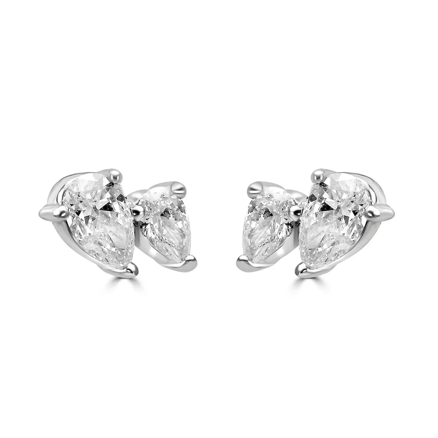 Pendiente tipo botón Fancy Toi Et Moi en oro blanco de 14 quilates con forma de pera y diamantes blancos