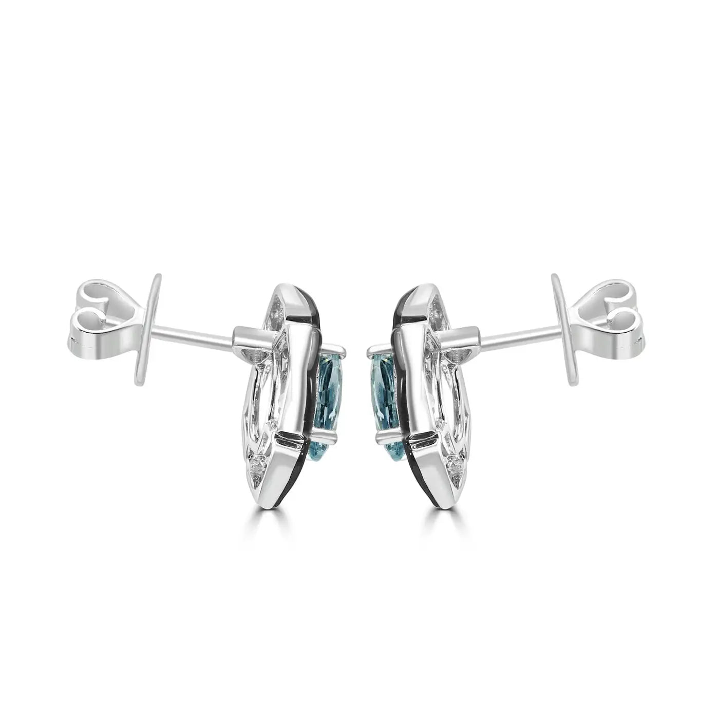 Pendientes elegantes de estilo art déco con esmalte en oro de 14 quilates y diamantes ovalados y aguamarina