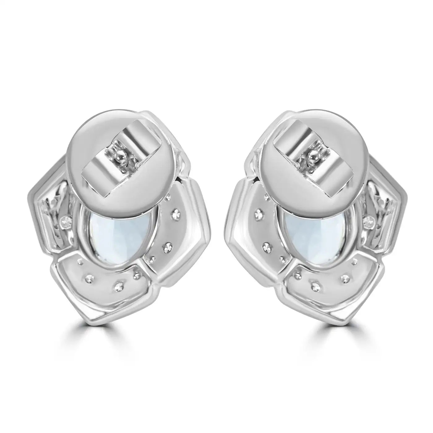 Pendientes elegantes de estilo art déco con esmalte en oro de 14 quilates y diamantes ovalados y aguamarina