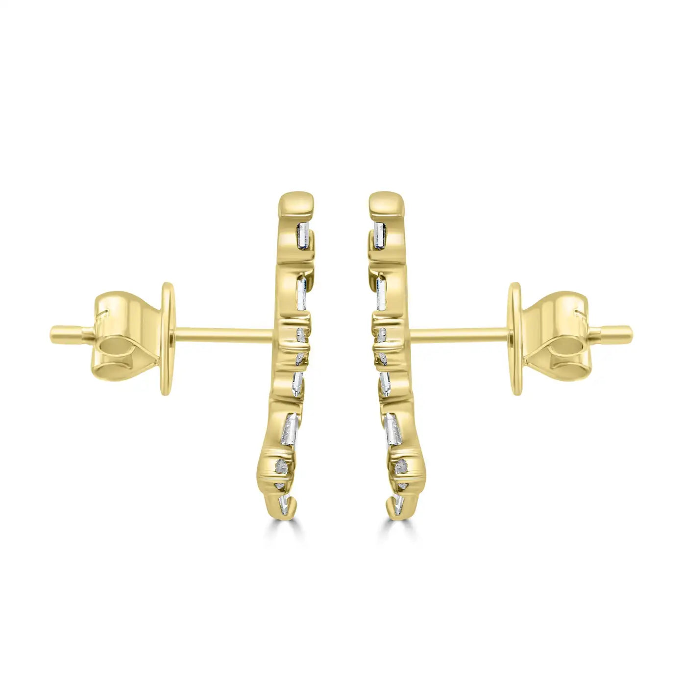 White Diamond Baguette & Round 14K Gold "ZIG-ZAG" Stud Earring