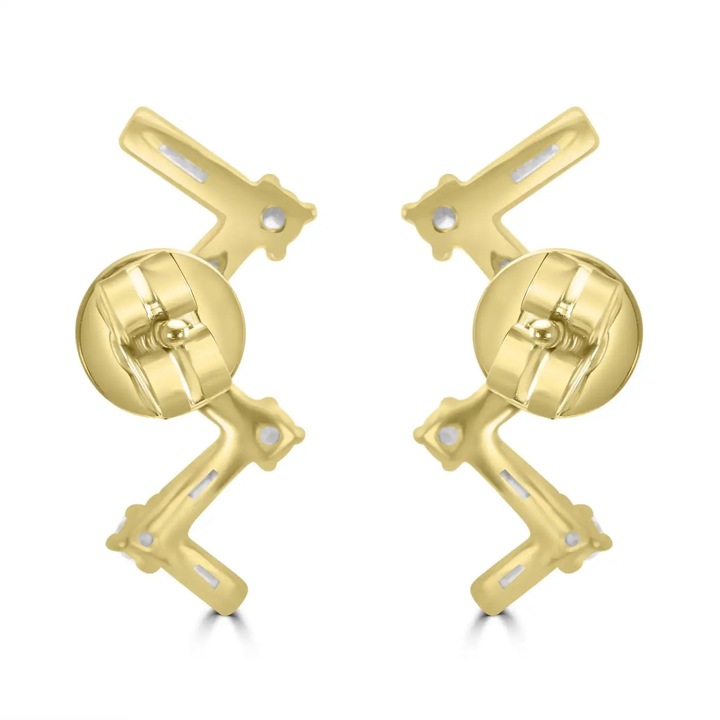 White Diamond Baguette & Round 14K Gold "ZIG-ZAG" Stud Earring