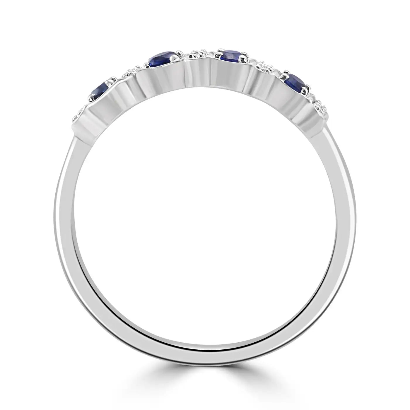 Anillo de compromiso de oro de 18 quilates con zafiro azul y diamantes blancos redondos