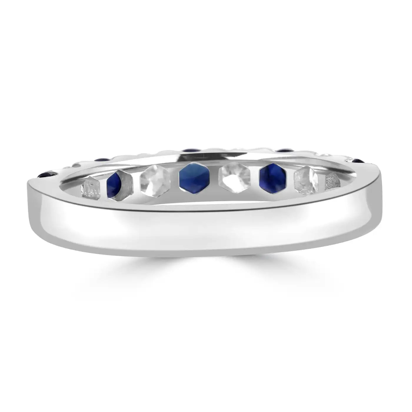Anillo de compromiso de oro de 18 quilates con 6 zafiros azules y 5 diamantes blancos