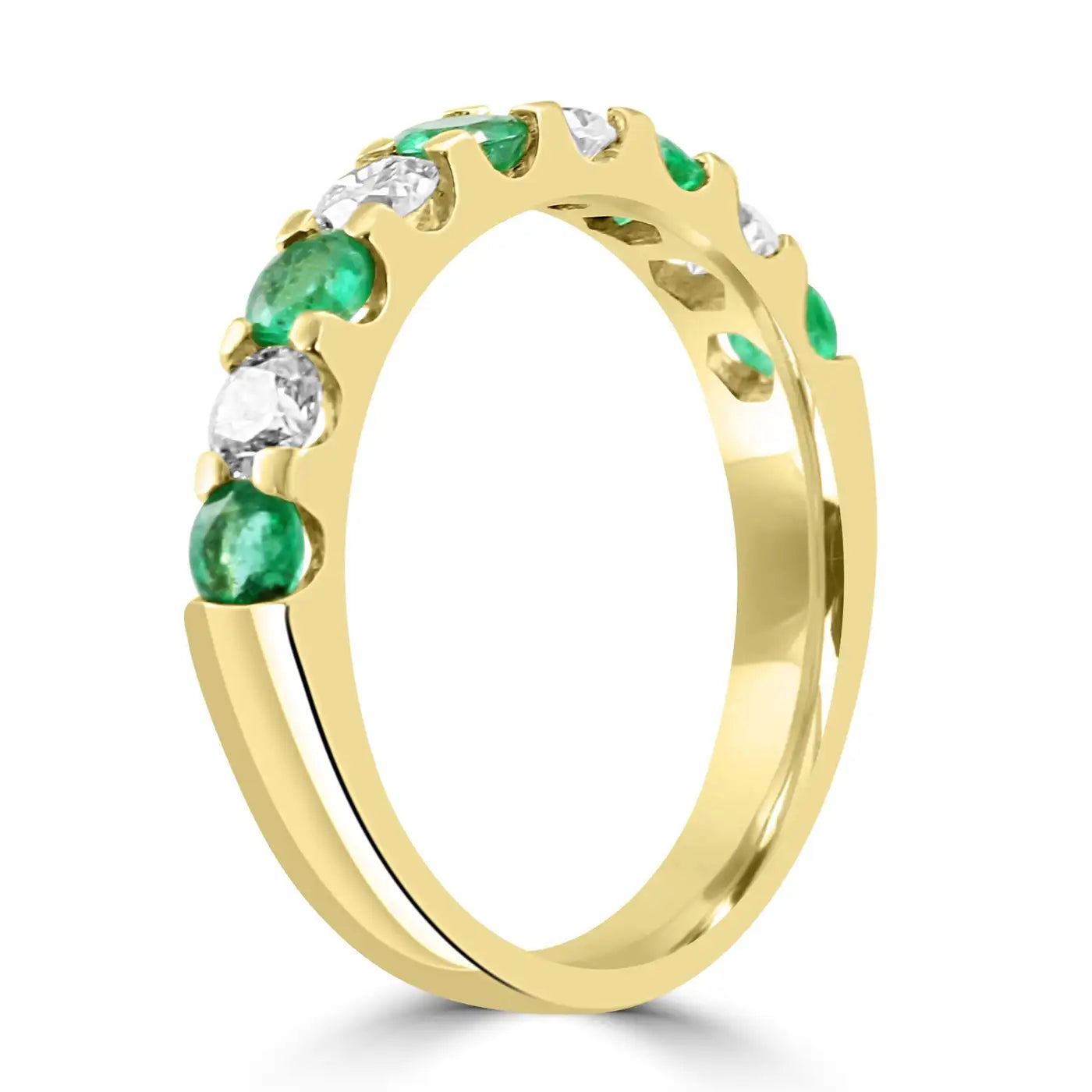 Anillo de compromiso de oro de 18 quilates con 9 piedras y diamantes redondos de color blanco esmeralda