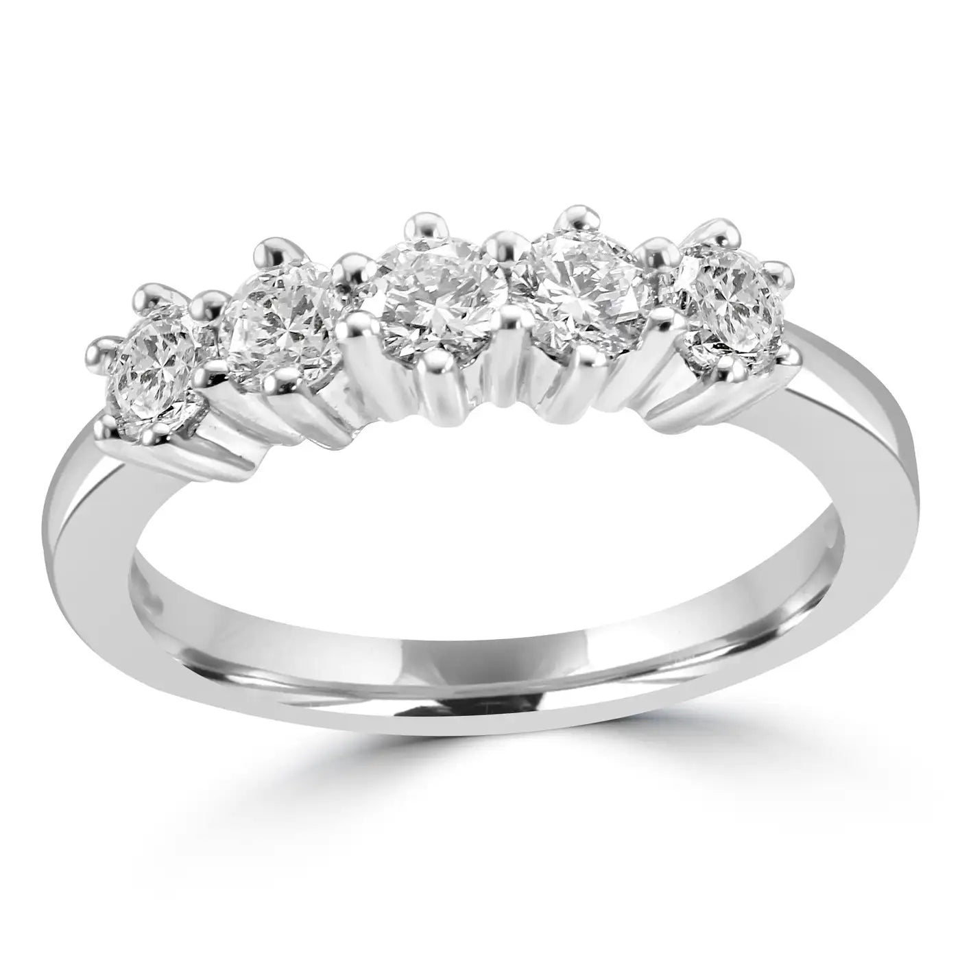 White Diamond Round 18K Gold 5 Stone Engagement Cocktail Band Ring