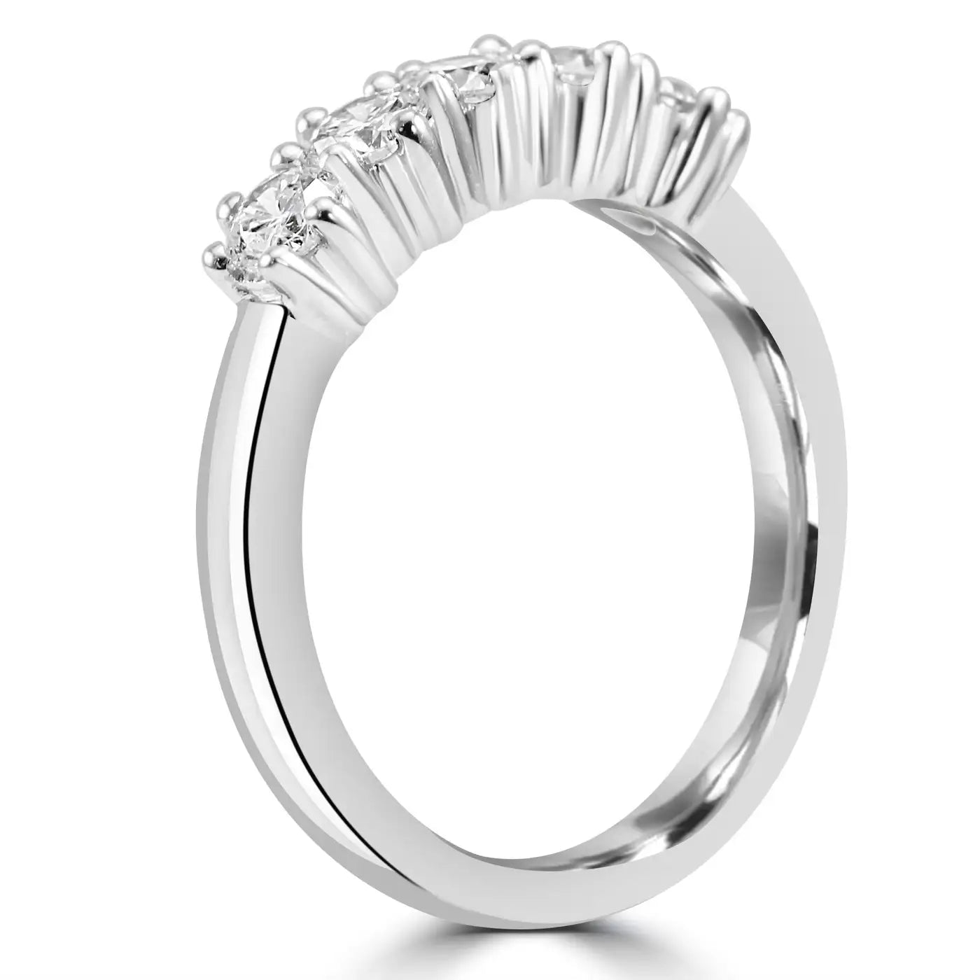 White Diamond Round 18K Gold 5 Stone Engagement Cocktail Band Ring