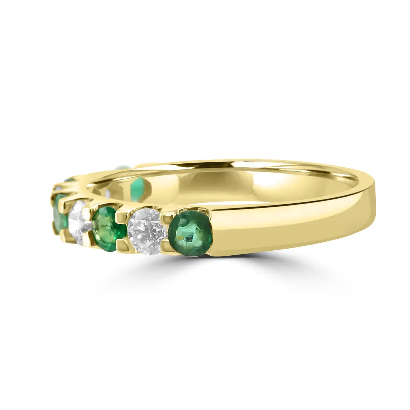 Anillo de compromiso de oro de 18 quilates con 9 piedras y diamantes redondos de color blanco esmeralda