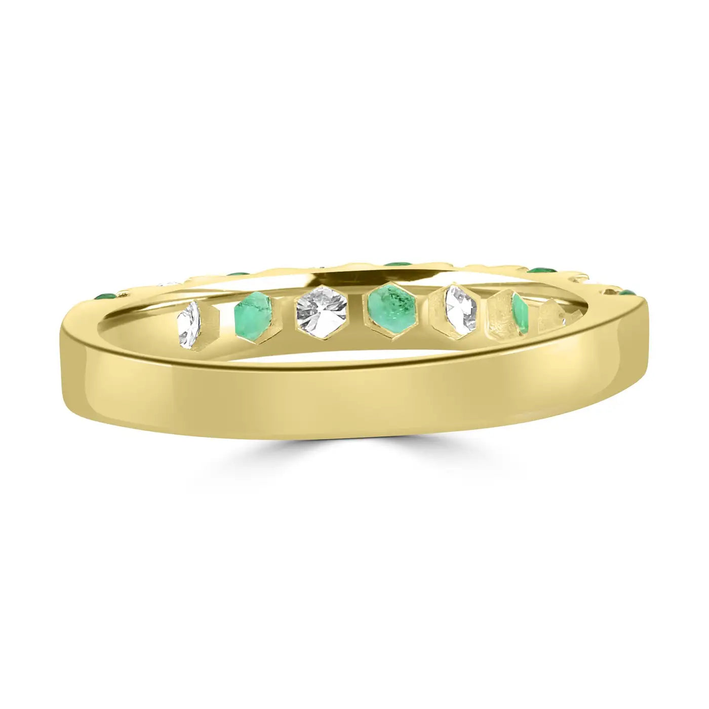 Anillo de compromiso de oro de 18 quilates con 9 piedras y diamantes redondos de color blanco esmeralda