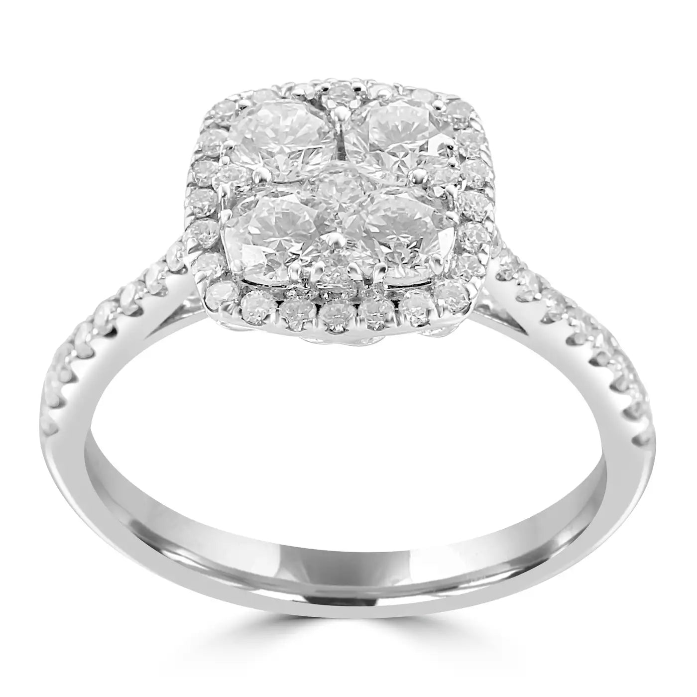 Anillo de cóctel con diamantes blancos redondos de gran tamaño en oro blanco de 14 quilates