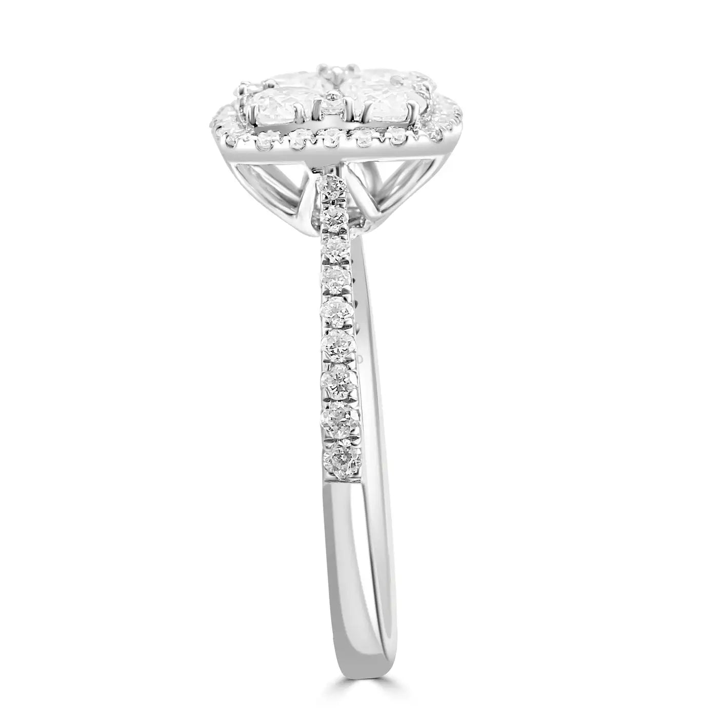 Anillo de cóctel con diamantes blancos redondos de gran tamaño en oro blanco de 14 quilates