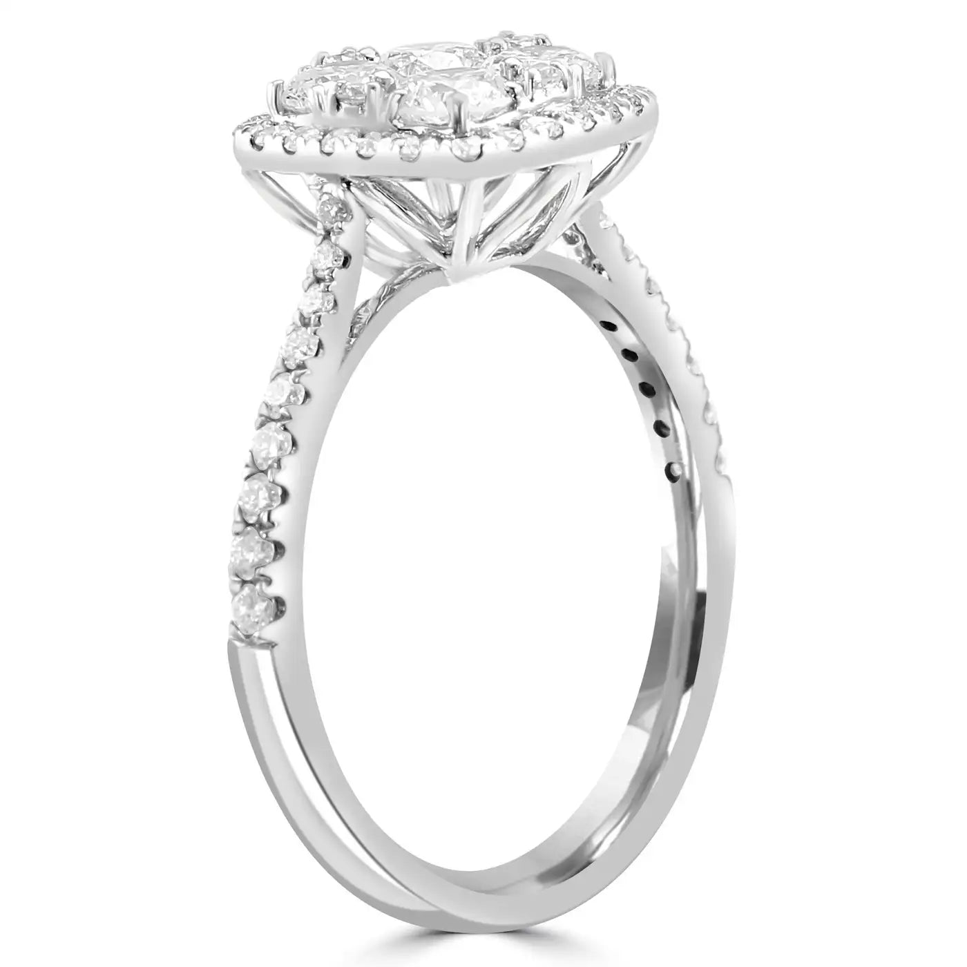 Anillo de cóctel con diamantes blancos redondos de gran tamaño en oro blanco de 14 quilates