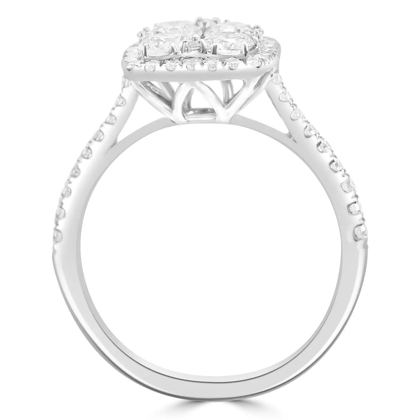 Anillo de cóctel con diamantes blancos redondos de gran tamaño en oro blanco de 14 quilates