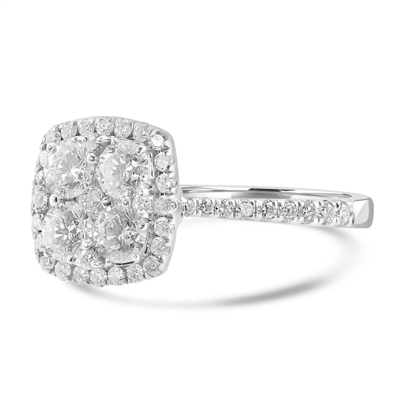 Anillo de cóctel con diamantes blancos redondos de gran tamaño en oro blanco de 14 quilates