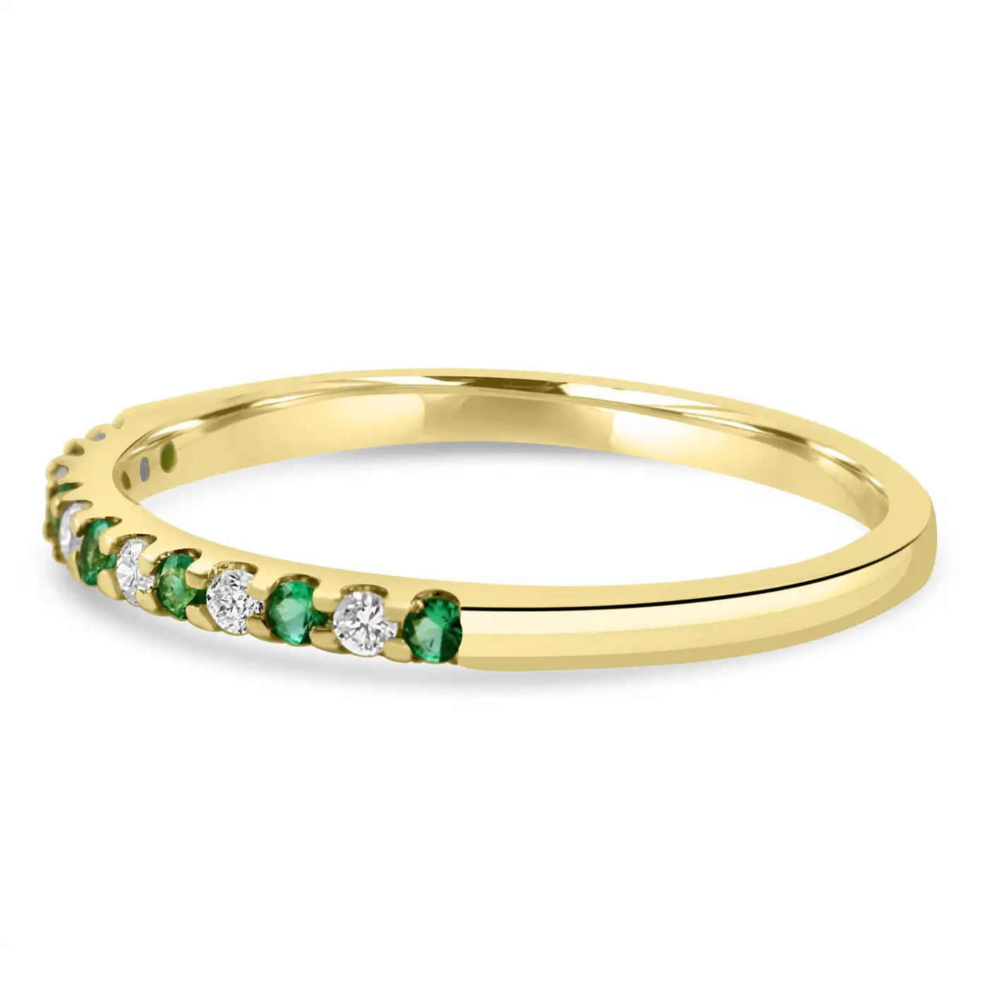 Anillo de compromiso de oro amarillo de 18 quilates con 13 piedras y diamantes blancos y esmeraldas