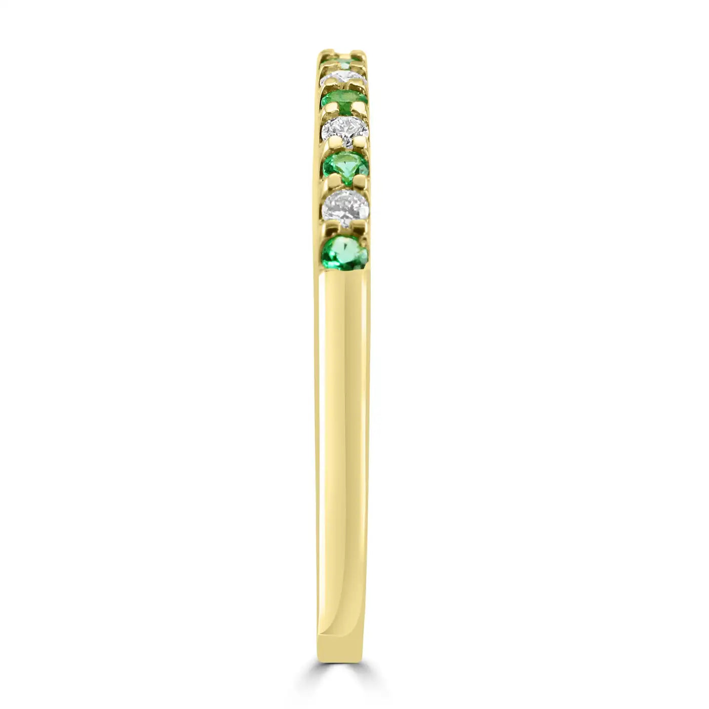 Anillo de compromiso de oro amarillo de 18 quilates con 13 piedras y diamantes blancos y esmeraldas