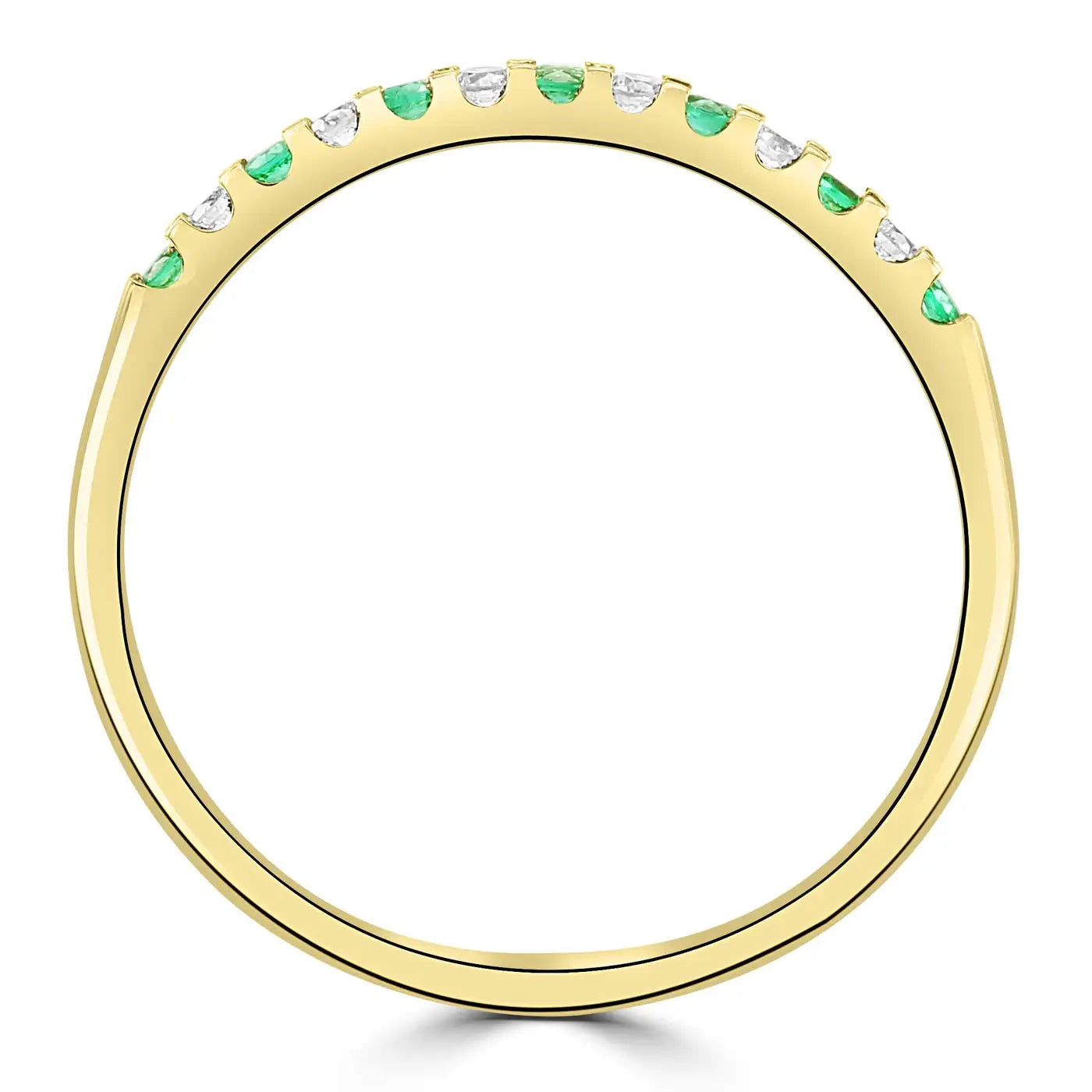 Anillo de compromiso de oro amarillo de 18 quilates con 13 piedras y diamantes blancos y esmeraldas