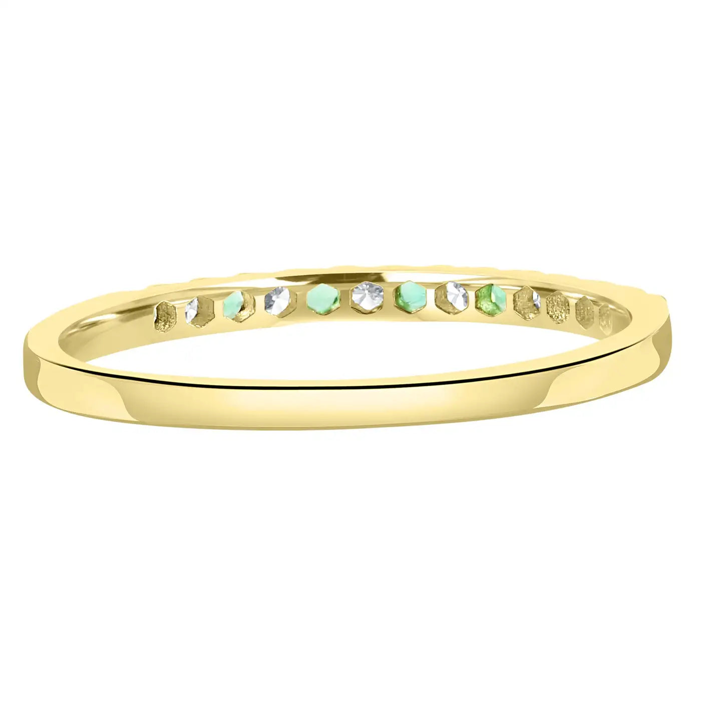 Anillo de compromiso de oro amarillo de 18 quilates con 13 piedras y diamantes blancos y esmeraldas