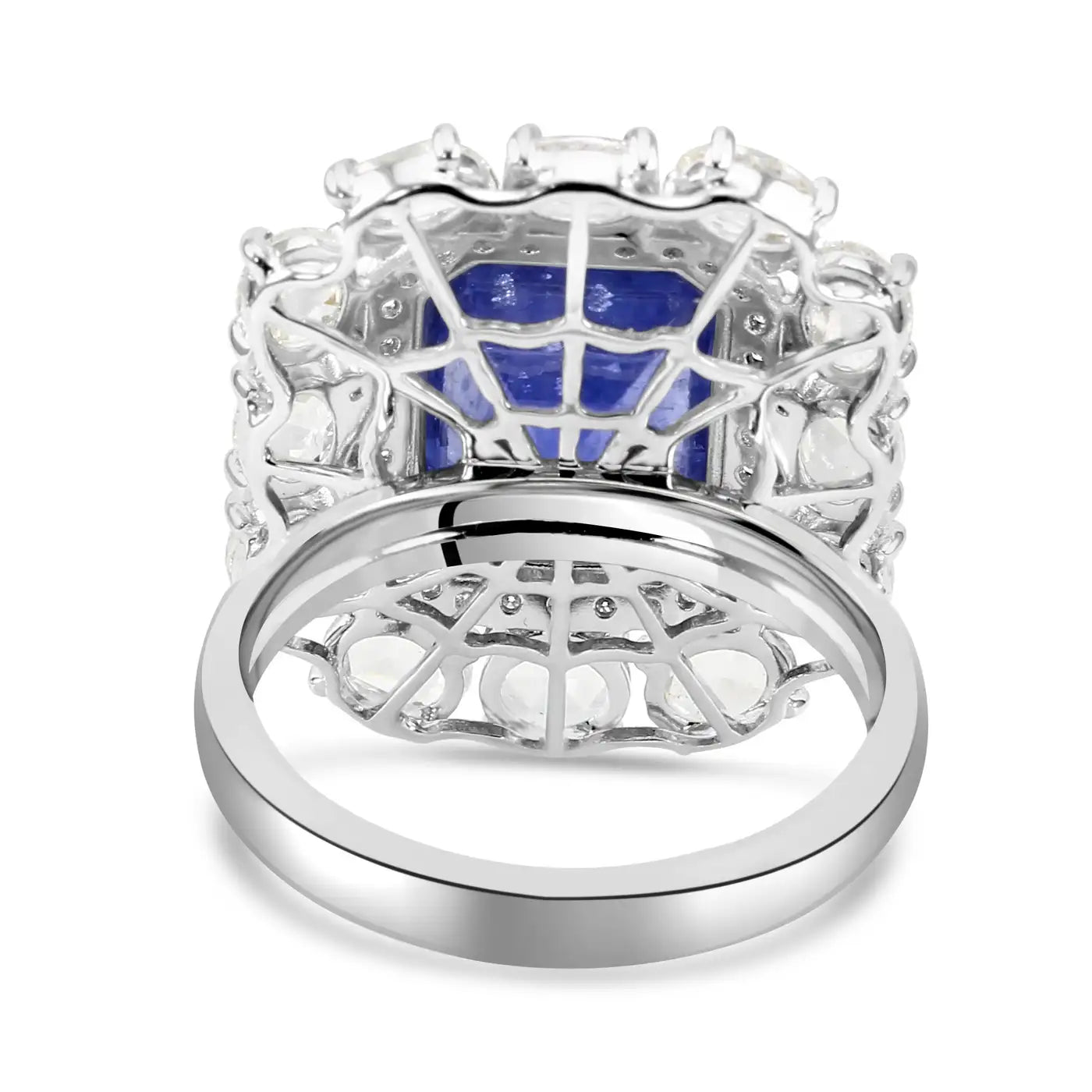 Anillo de compromiso nupcial con halo de oro de 18 quilates y diamantes y zafiro de Ceilán de estilo art déco