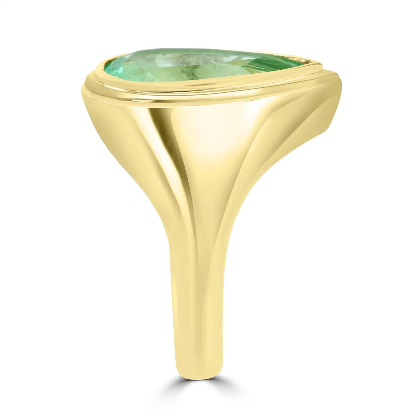 Anillo de compromiso de oro de 14 quilates con bisel en forma de pera y esmeralda colombiana de Muzo