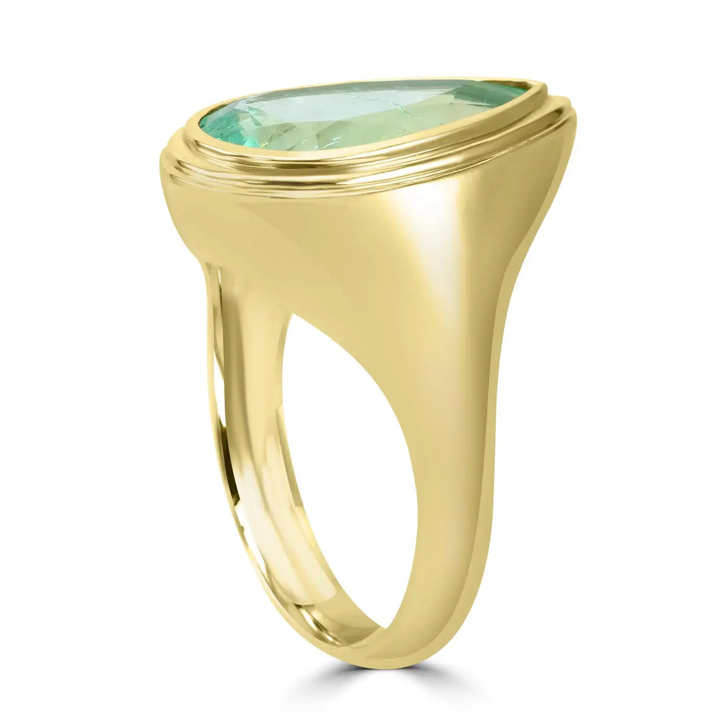 Anillo de compromiso de oro de 14 quilates con bisel en forma de pera y esmeralda colombiana de Muzo