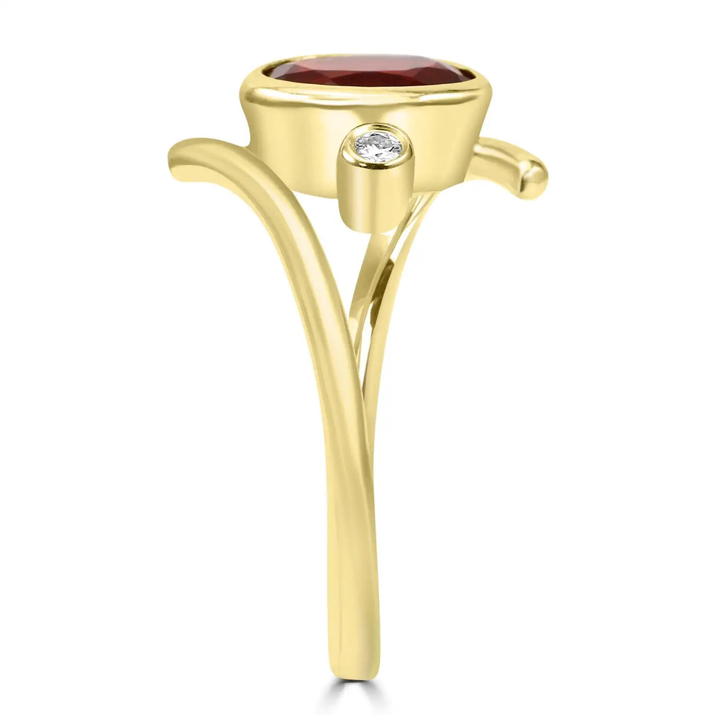 Fire Opal Oval With TwoRound White Diamond 14K Yellow Gold Engagement Swirl Bezel Ring