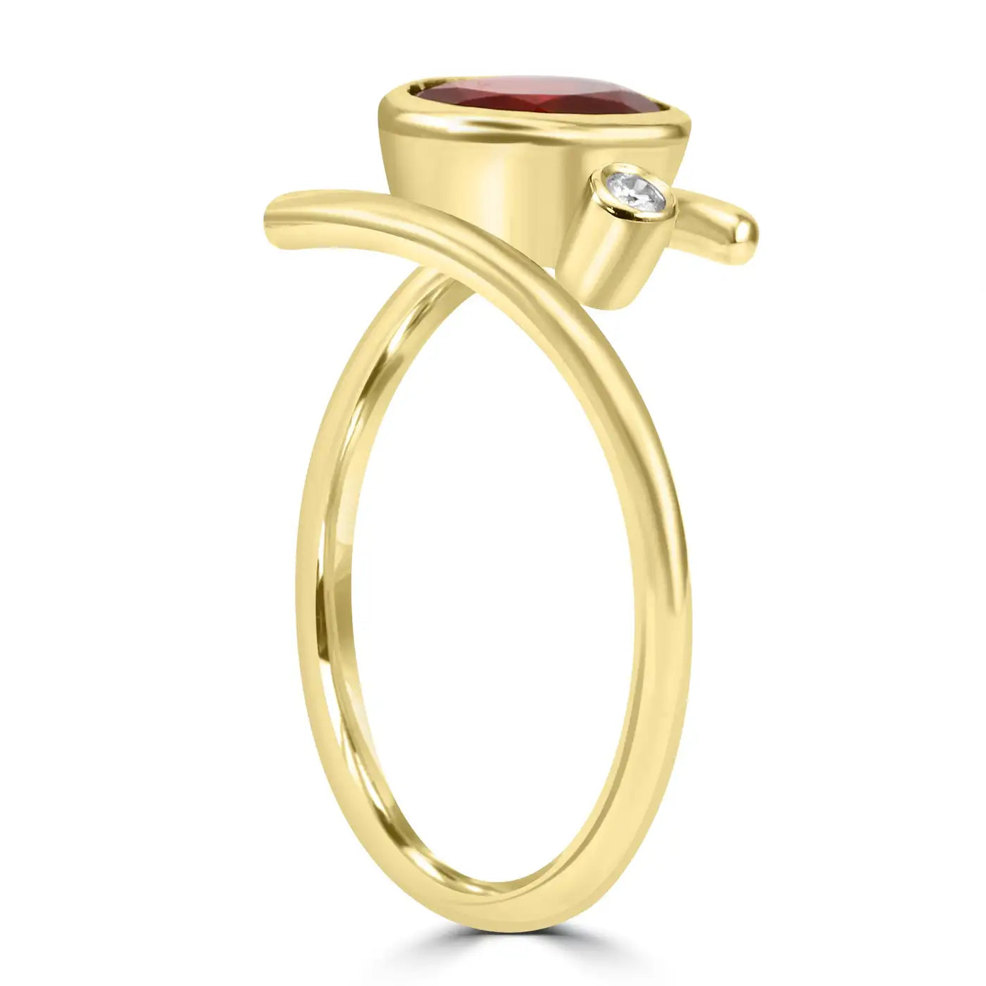 Fire Opal Oval With TwoRound White Diamond 14K Yellow Gold Engagement Swirl Bezel Ring