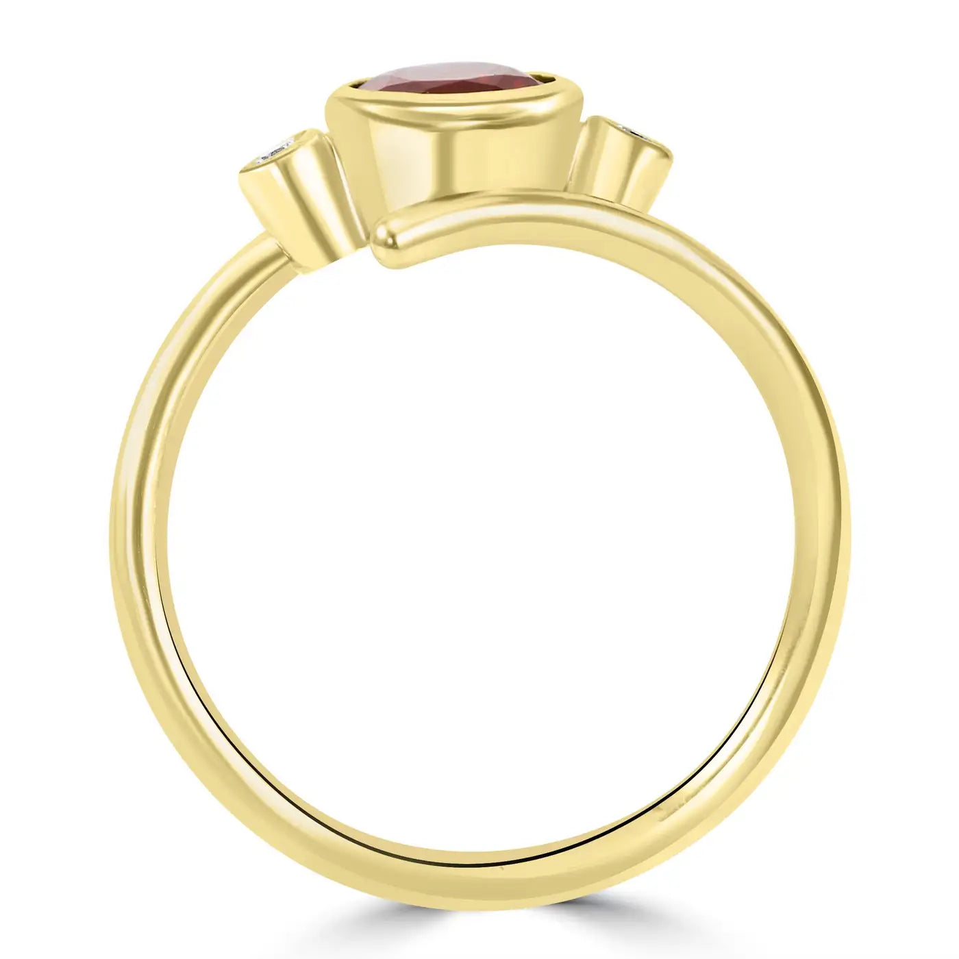 Fire Opal Oval With TwoRound White Diamond 14K Yellow Gold Engagement Swirl Bezel Ring