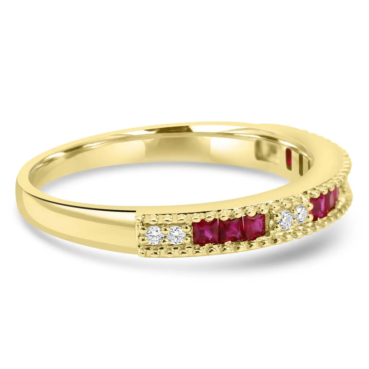 Ruby & White Diamond Round 14 Karat Yellow Gold Band Engagement Ring