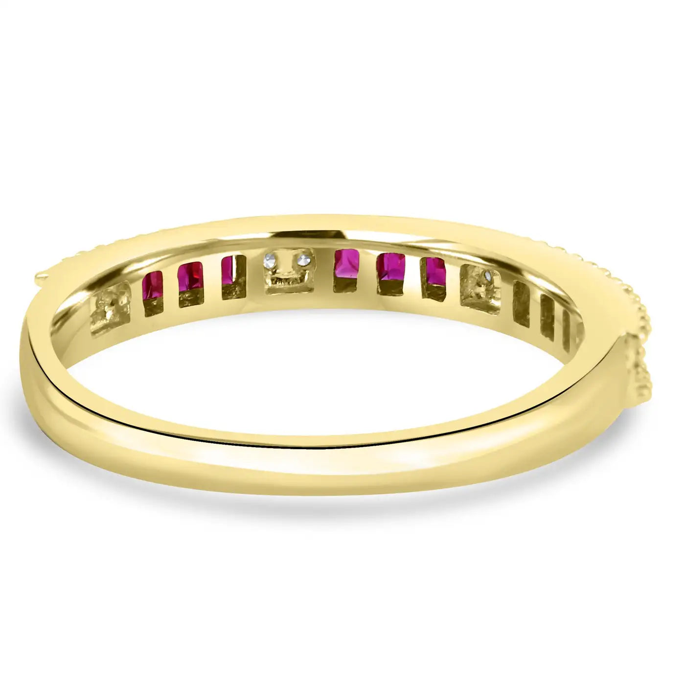 Ruby & White Diamond Round 14 Karat Yellow Gold Band Engagement Ring