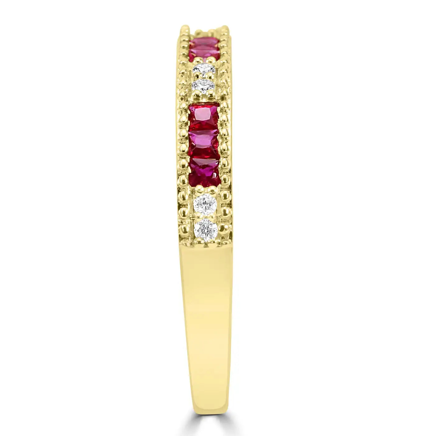 Ruby & White Diamond Round 14 Karat Yellow Gold Band Engagement Ring