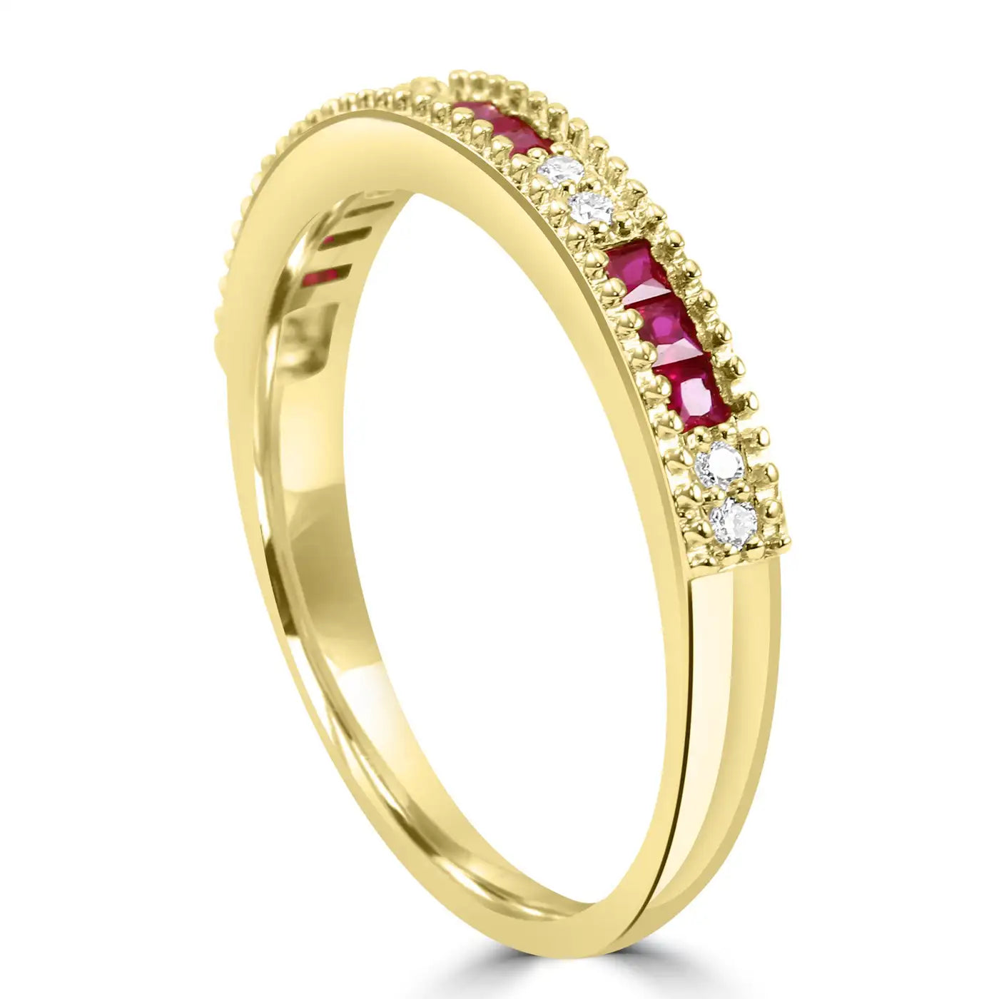 Ruby & White Diamond Round 14 Karat Yellow Gold Band Engagement Ring