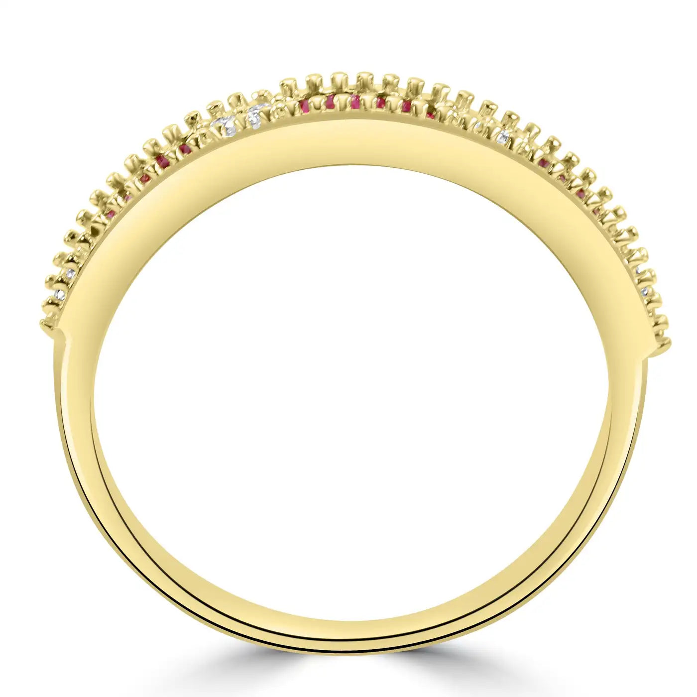 Ruby & White Diamond Round 14 Karat Yellow Gold Band Engagement Ring