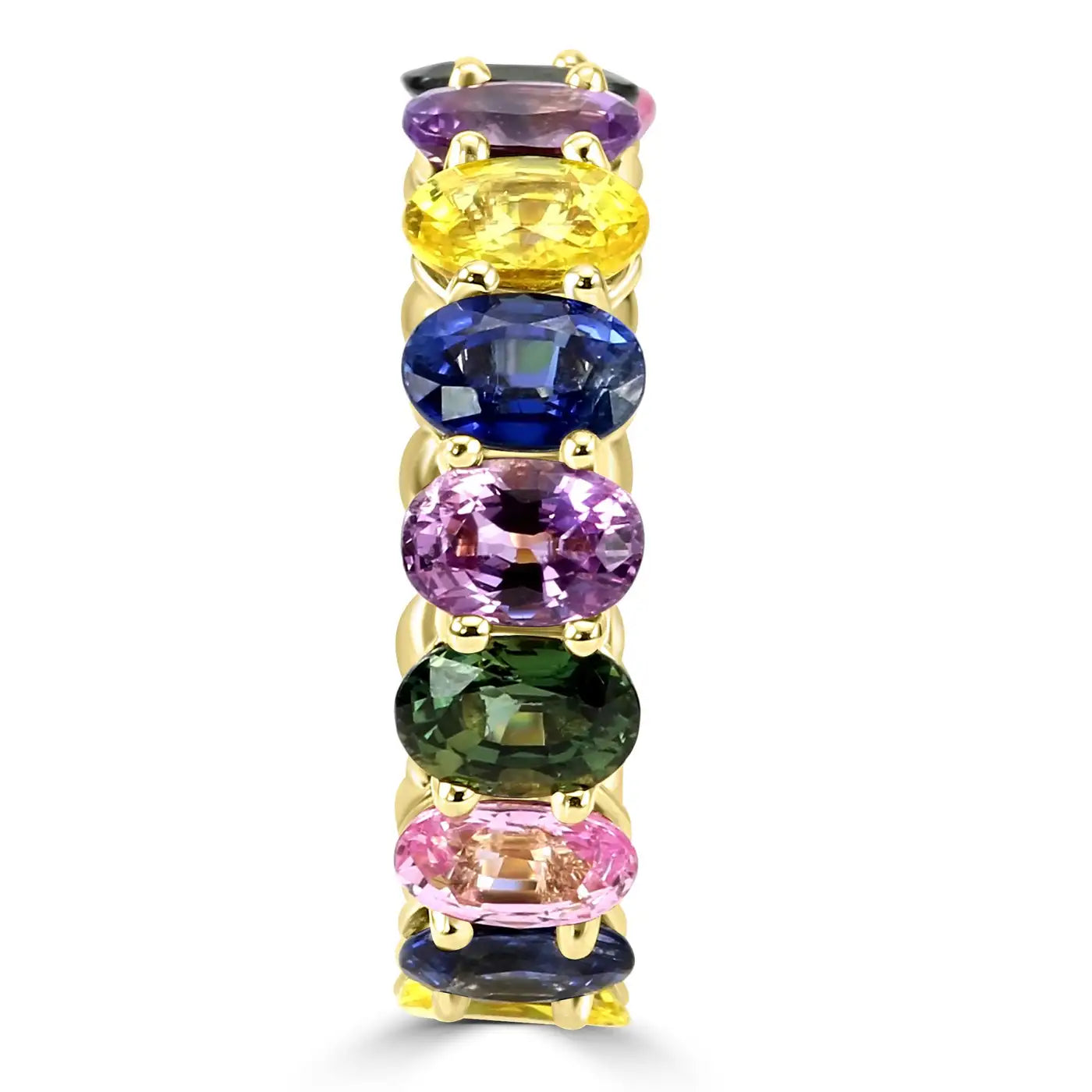 Anillo de eternidad de oro amarillo de 18 quilates con óvalos de zafiro multicolor