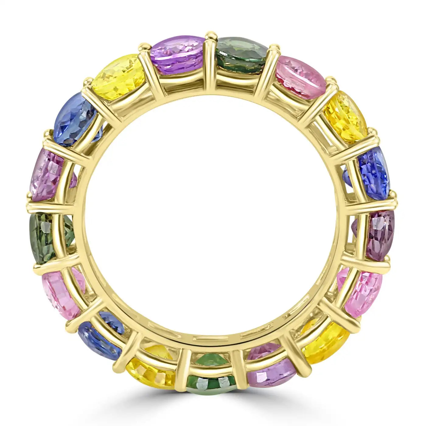 Anillo de eternidad de oro amarillo de 18 quilates con óvalos de zafiro multicolor