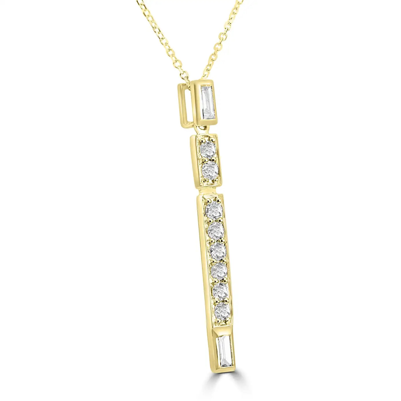 Collar colgante de cadena con diamantes redondos de oro de 14 quilates y diamantes blancos