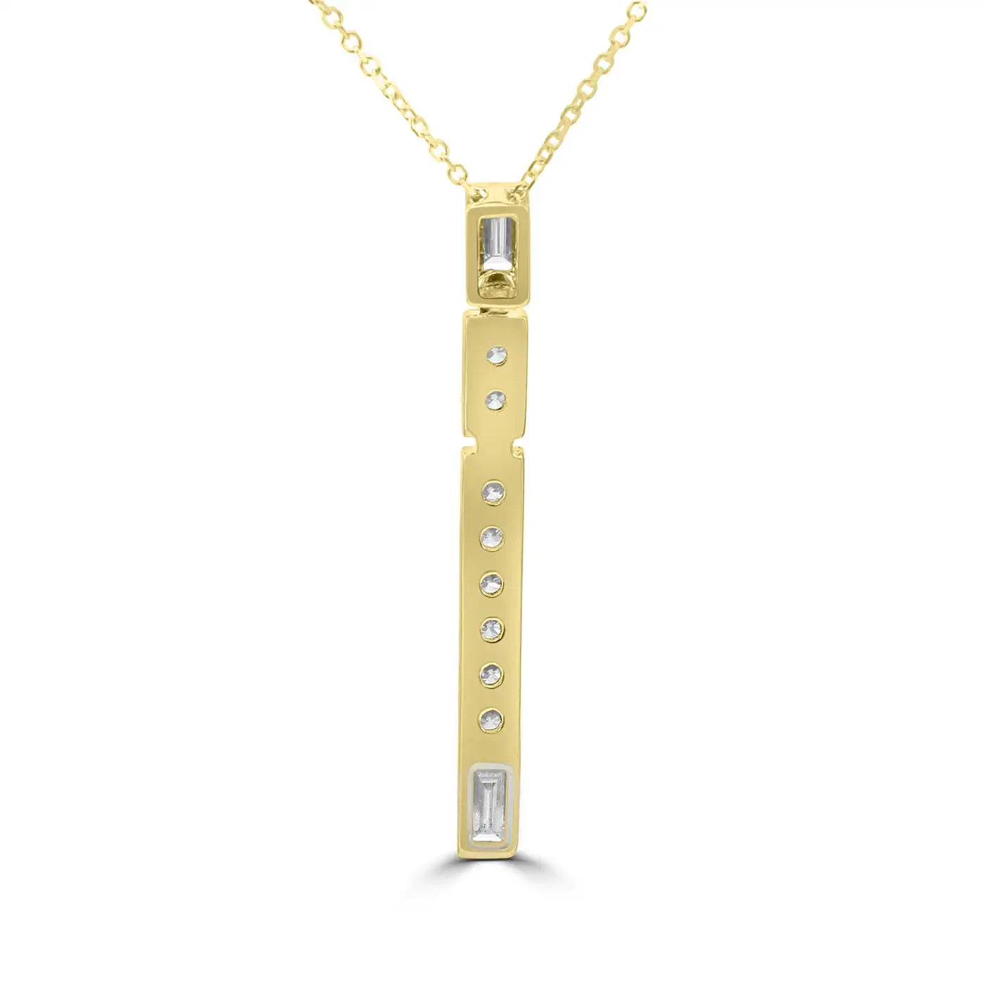 Collar colgante de cadena con diamantes redondos de oro de 14 quilates y diamantes blancos