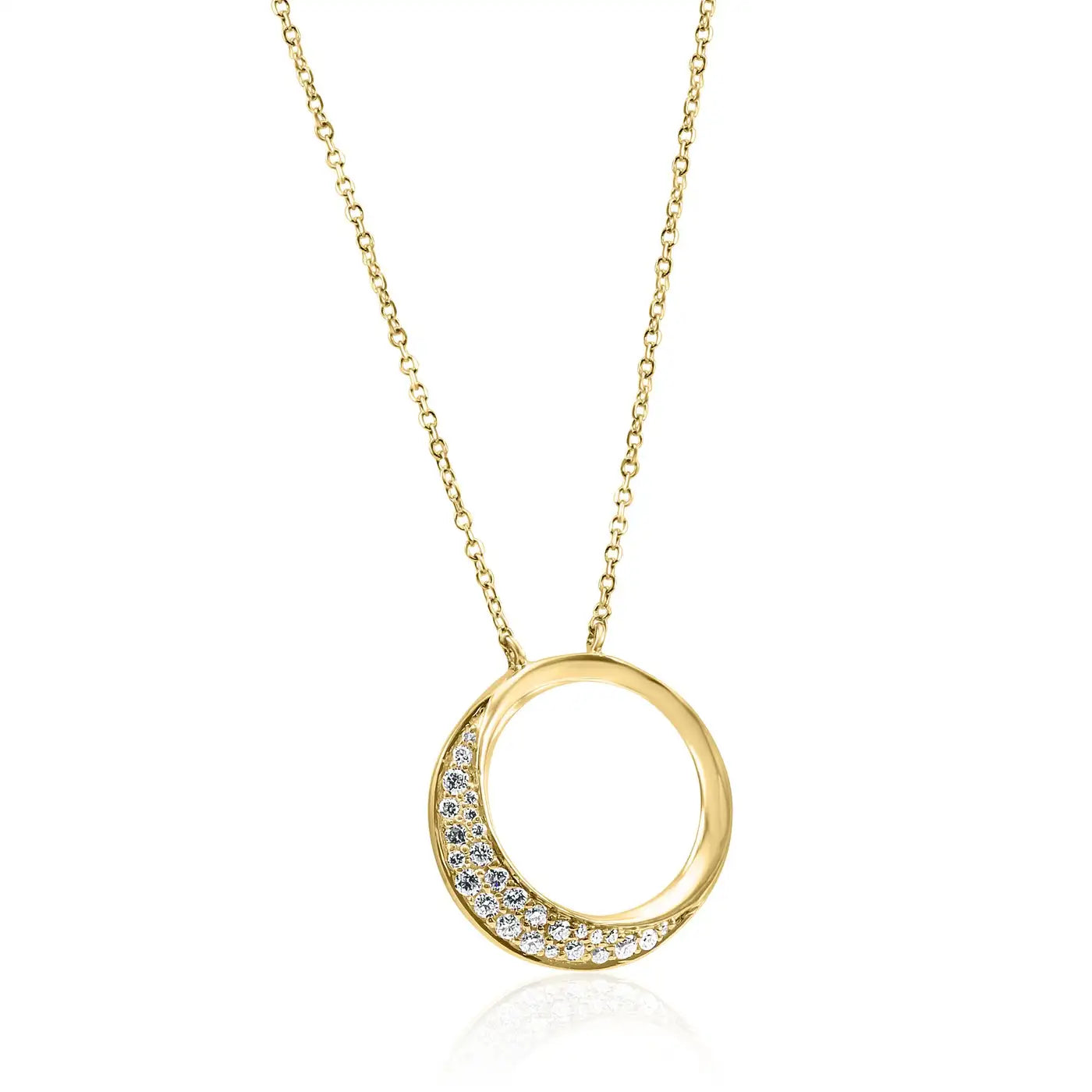 Collar colgante de oro amarillo de 14 quilates con diamantes redondos blancos "Círculo de la vida"