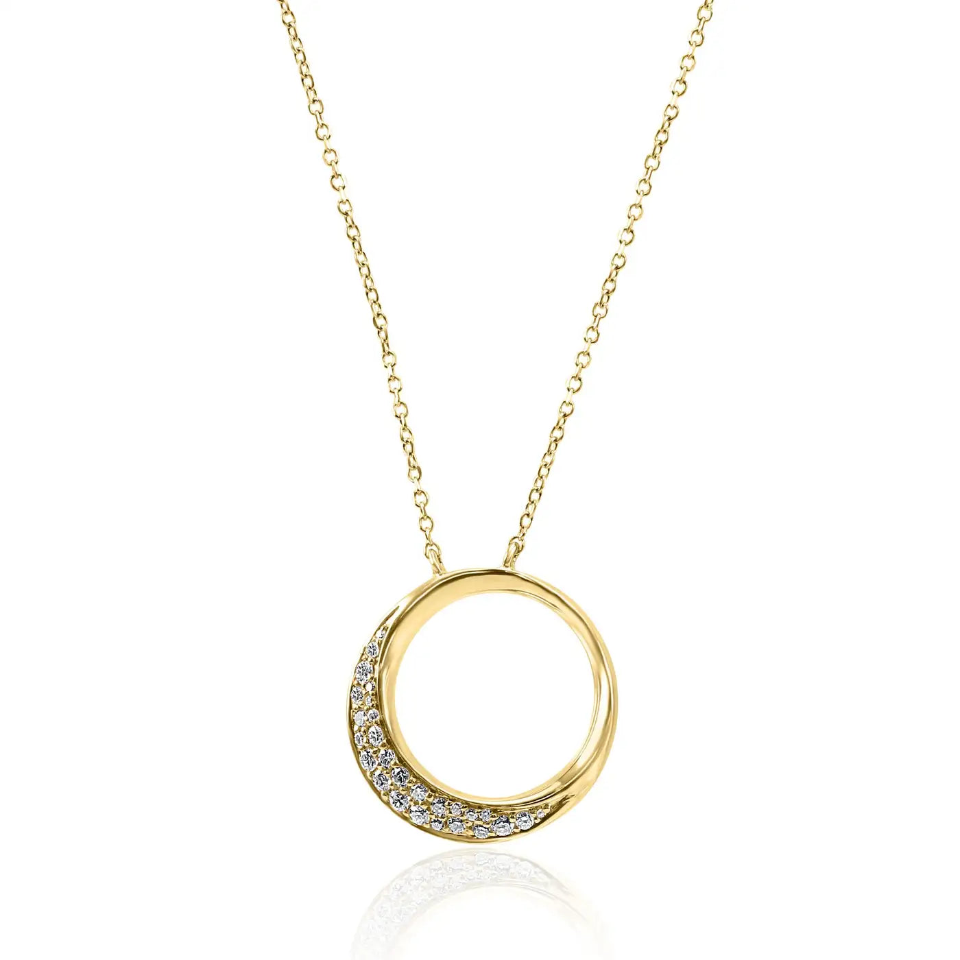 Collar colgante de oro amarillo de 14 quilates con diamantes redondos blancos "Círculo de la vida"