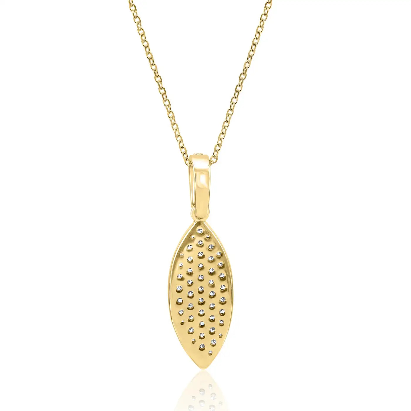 Collar con colgante de hoja en forma de gota de oro de 14 quilates y diamantes blancos redondos