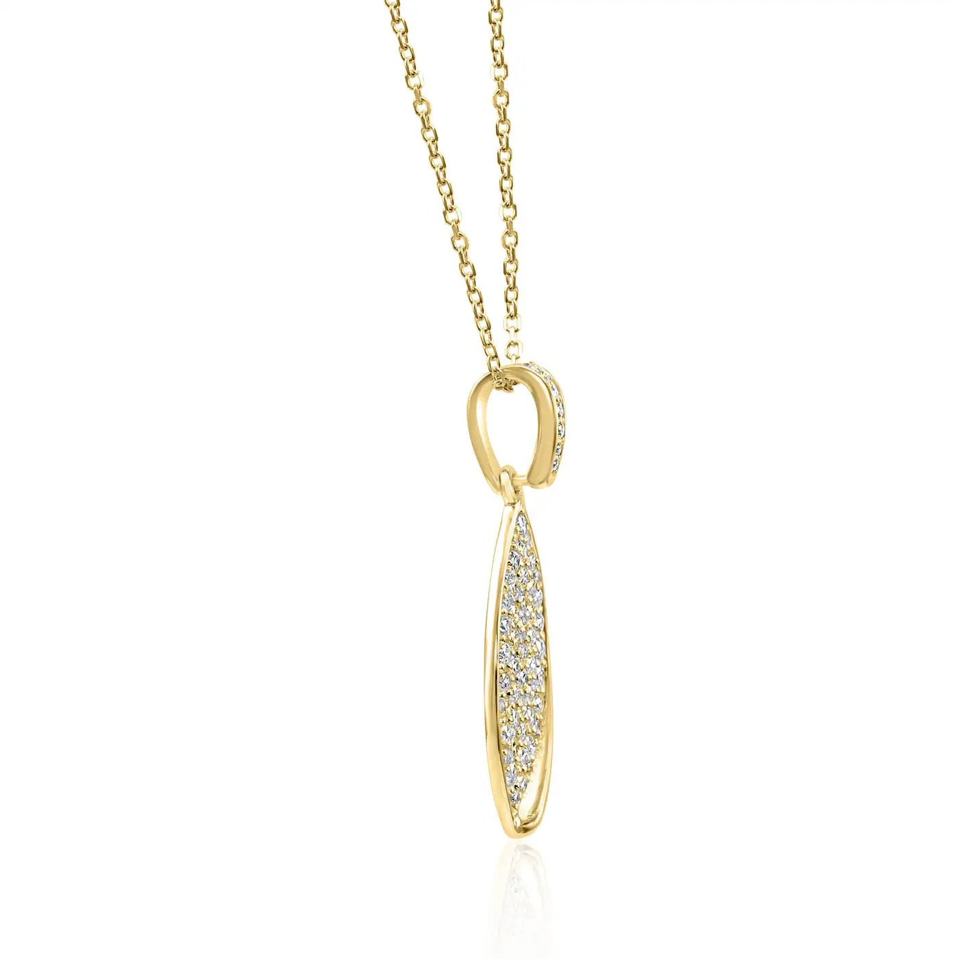Collar con colgante de hoja en forma de gota de oro de 14 quilates y diamantes blancos redondos