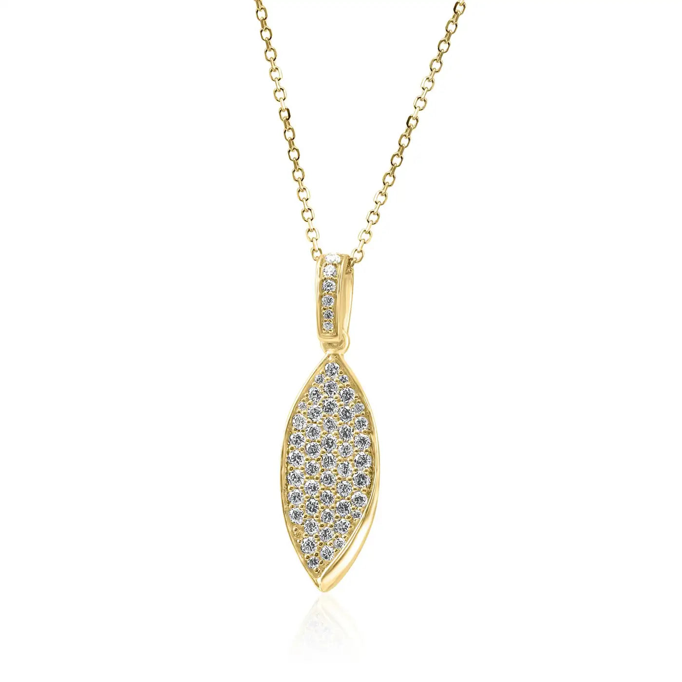 Collar con colgante de hoja en forma de gota de oro de 14 quilates y diamantes blancos redondos