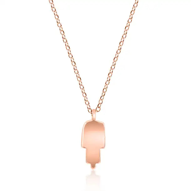 Collar de moda con colgante de cadena con forma de "Hamsa" en oro rosa de 14 quilates y diamantes redondos blancos